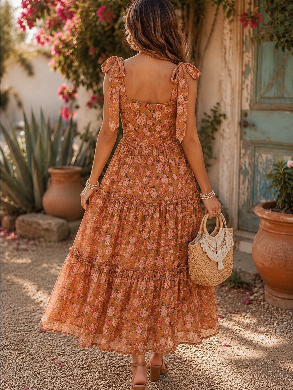 STORIA Floral Tiered Midi Dress | Size Medium | Cottagecore Boho Romantic | Line - Picture 2 of 16